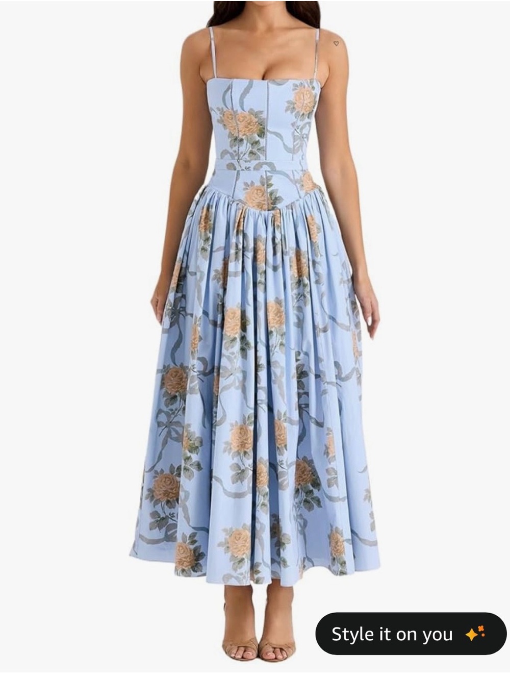 Light Blue Floral Sundress with Spaghetti Straps
